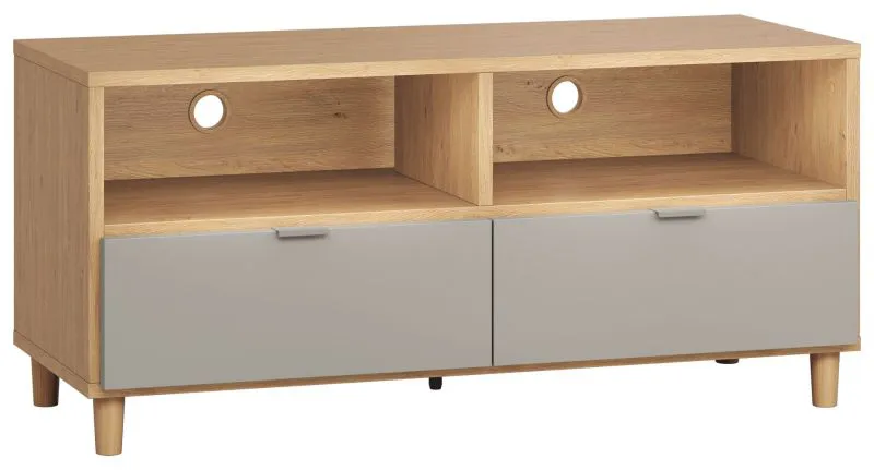 Meuble TV bas Nanez 10 | Chêne & Gris | 56 x 120 x 47 cm | Design scandinave, pratique