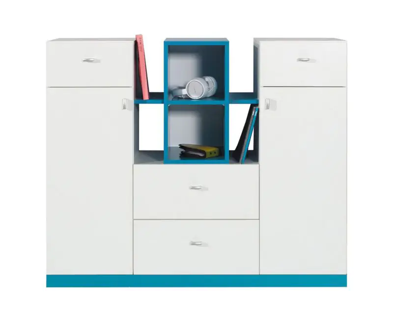 Chambre d'adolescents - commode "Geel" 10, blanc / turquoise - Dimensions : 100 x 120 x 40 cm (H x L x P
