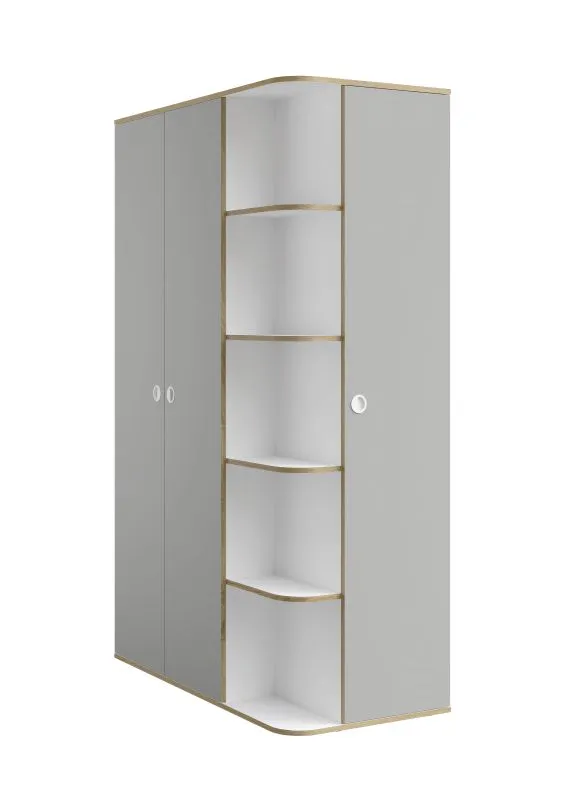 Armoire à portes battantes / Armoire à trois portes Ithaka 03, Couleur : Blanc / Gris, une tringle à vêtements, 11 compartiments, dimensions : 196,5 x 120 x 60 cm