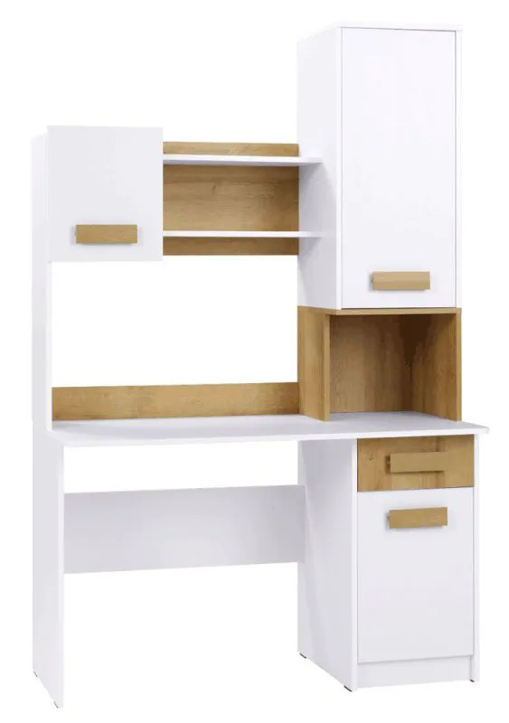 Bureau avec armoire attenante Fafe 20, Couleur : Chêne Riviera / Blanc - Dimensions : 195 x 125 x 53 cm (H x L x P)