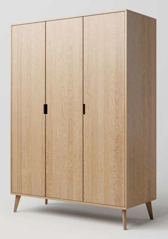 Armoire penderie en chêne massif naturel Aurornis 05 | 3 portes | 200 x 142 x 60 cm | Grand espace de rangement