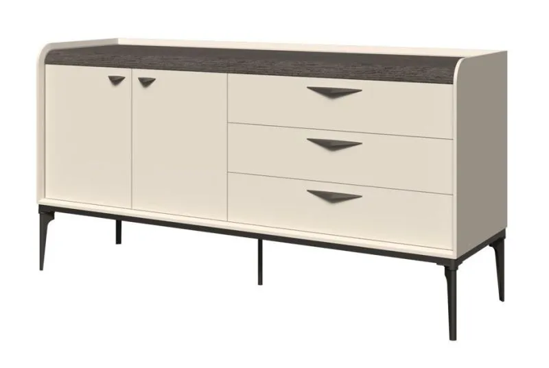 Commode crème | 2 portes | 3 tiroirs | 86 x 167 x 50 cm | Soft Close | Pieds métal | Poignées métal