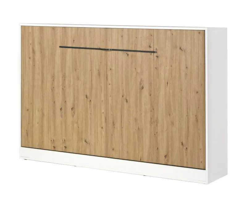 Lit escamotable horizontal | Lit rabattable | Lit mural | Surface de couchage 120 x 200 cm | Lit simple | Couleur : chêne / blanc / noir | Sommier à lattes inclus | 2 tablettes | Nalut 11