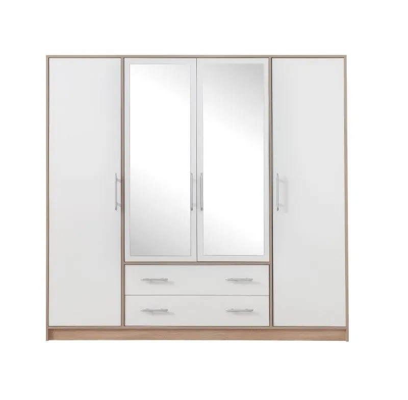 Armoire à portes battantes / Armoire Hannut 11, Couleur : Blanc / Chêne - Dimensions : 190 x 200 x 56 cm (h x l x p)