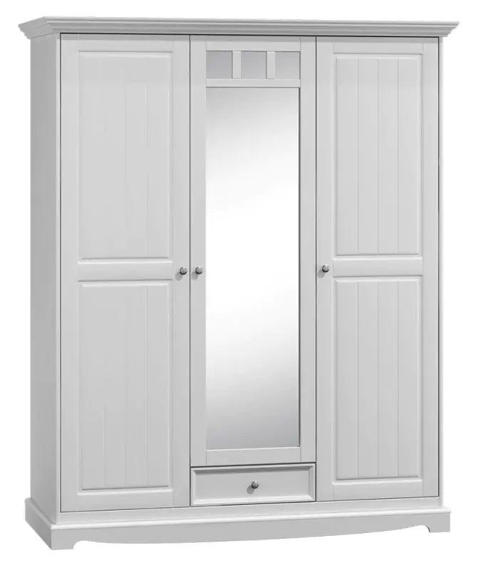 Armoire / penderie Gyronde 12 portes battantes, pin massif, laqué blanc -  190 x 156 x 65 cm (