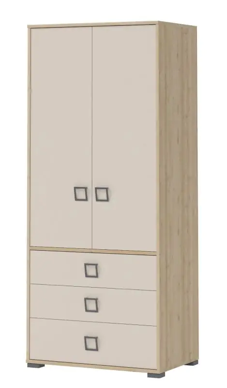 Armoire à portes battantes / armoire 13, couleur : hêtre / crème - 198 x 84 x 56 cm (h x l x p)