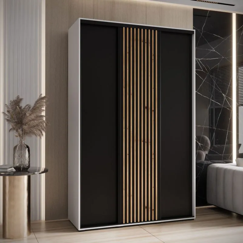 Armoire à portes coulissantes Mina | Noir/Blanc | 235,2 x 150 x 60 cm | Design moderne et gain de place