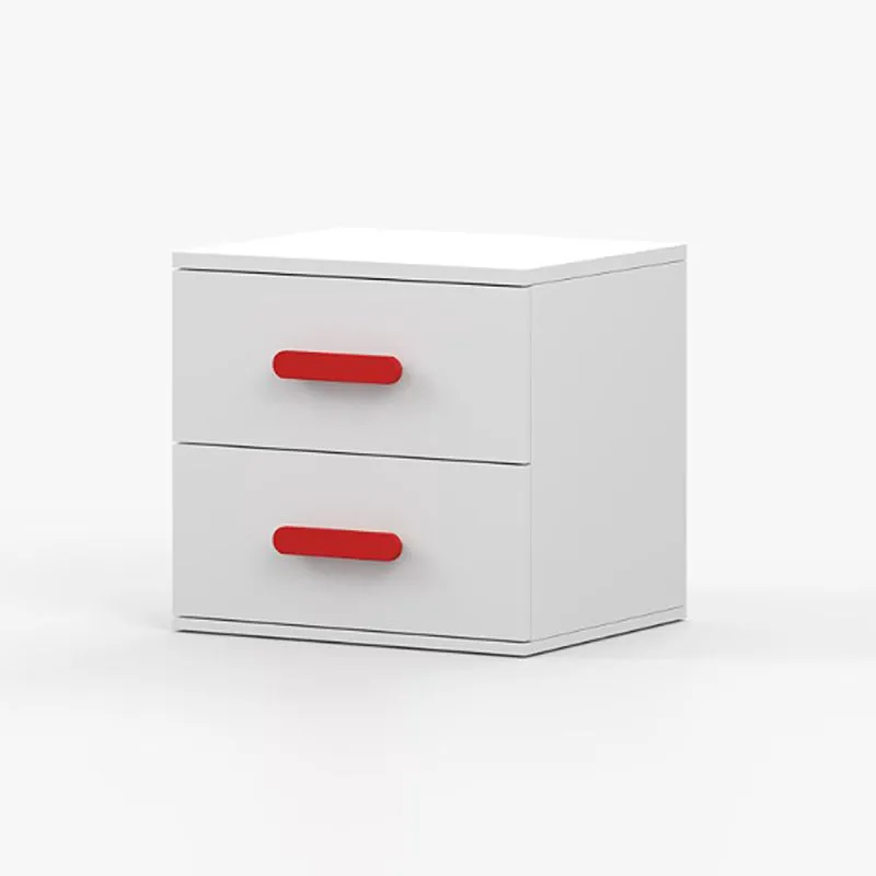 Table de nuit Smolikas 144 | 50 x 55 x 40 cm | Blanc | 2 tiroirs spacieux | Poignées rouges en bois massif | Design épuré