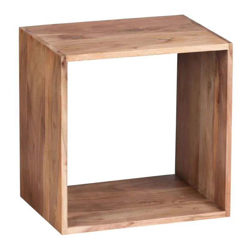 Petit meuble en bois massif d'acacia fait main | 43 x 43 x 33 cm | Utilisable comme étagère ou table d’appoint