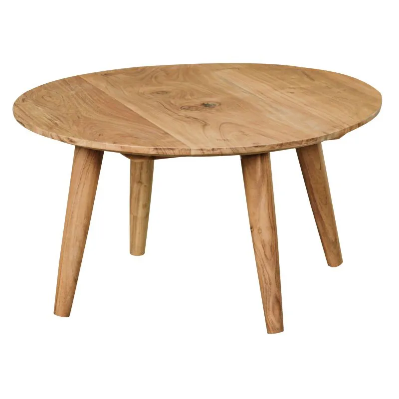Table basse ronde en bois massif d'acacia, Couleur : Acacia / Noir - Dimensions : 40 x 75 x 75 cm (H x L x P), Fait main