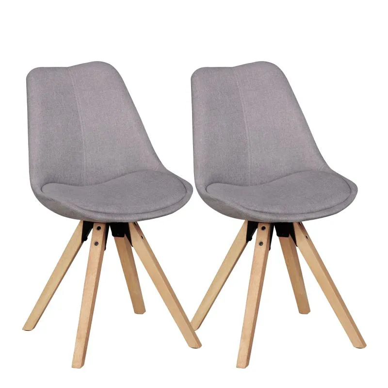 Lot de 2 chaises de salle à manger | Couleurs douces gris & bois clair | Pieds en hévéa massif, style scandinave