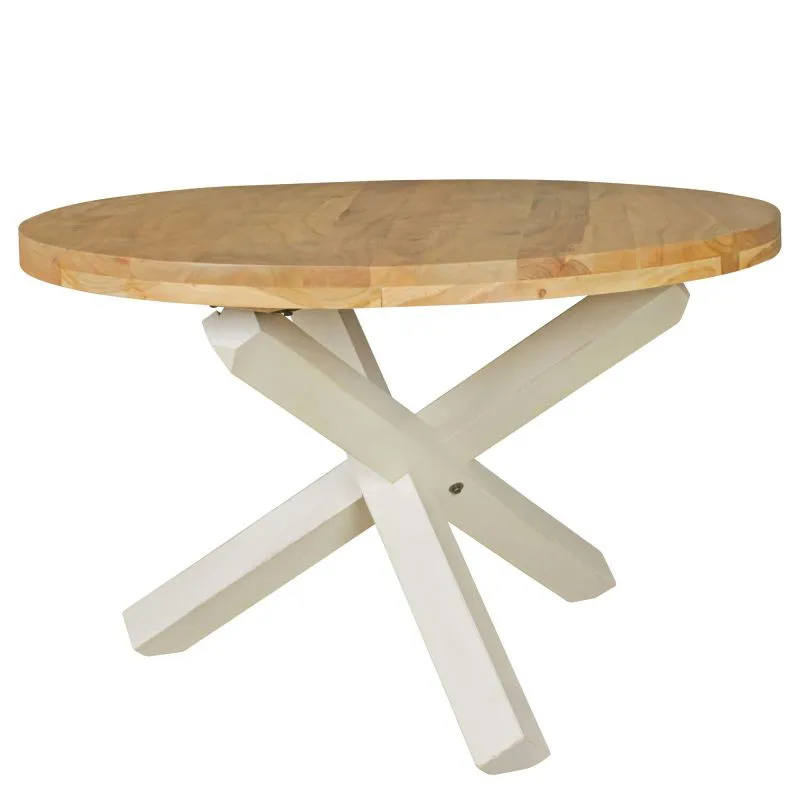 Table de salle à manger ronde avec trois pieds stables, Couleur : Acacia / Blanc - diamètre : 120 cm