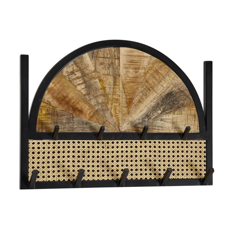 Porte-manteau mural en bois massif de manguier | Finition mangue/noir | 40 x 53 x 7,5 cm