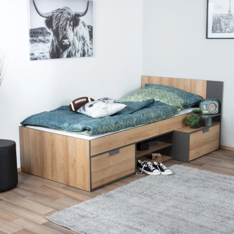 Lit pour enfants / lit de jeune Sprimont 13, couleur : gris / chêne - 90 x 200 cm (L x l)