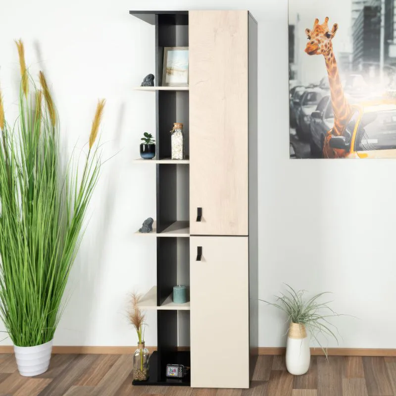 Armoire pour chambre ado Aalst 05 | Design chêne, crème et noir | 190 x 60 x 40 cm