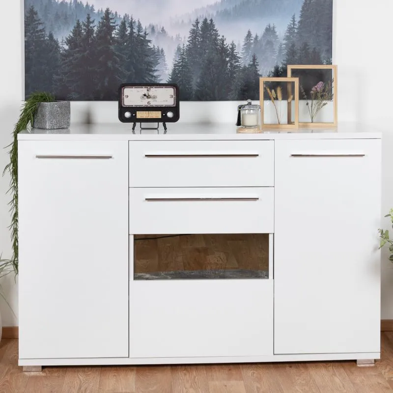 Commode Garim 5 portes et tiroir | Blanc brillant | 97 x 150 x 45 cm | Design moderne