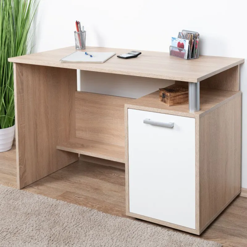 Bureau Palpala 11, couleur : chêne Sonoma / blanc - 75 x 115 x 56 cm (H x L x P)