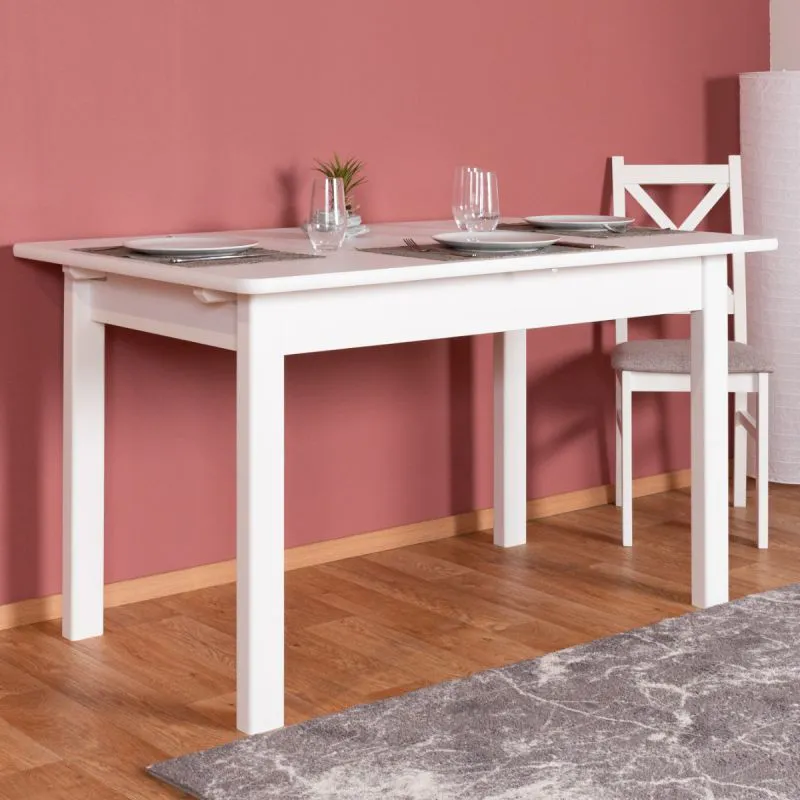 Table à manger extensible blanc en pin massif Junco 236D | 90 x 140 / 175 cm | Finition haut de gamme | Design classique