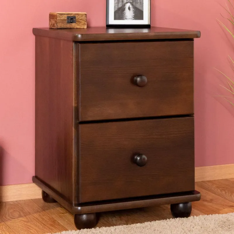 Commode / chevet massif en pin massif couleur noyer Junco 154, design moderne et simple, 55 x 40 x 42 cm, avec deux tiroirs