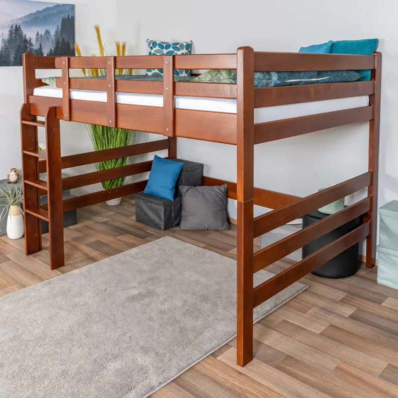 Lit mezzanine 140 x 200 cm "Easy Premium Line" K23/n, hêtre massif laqué brun foncé, divisible