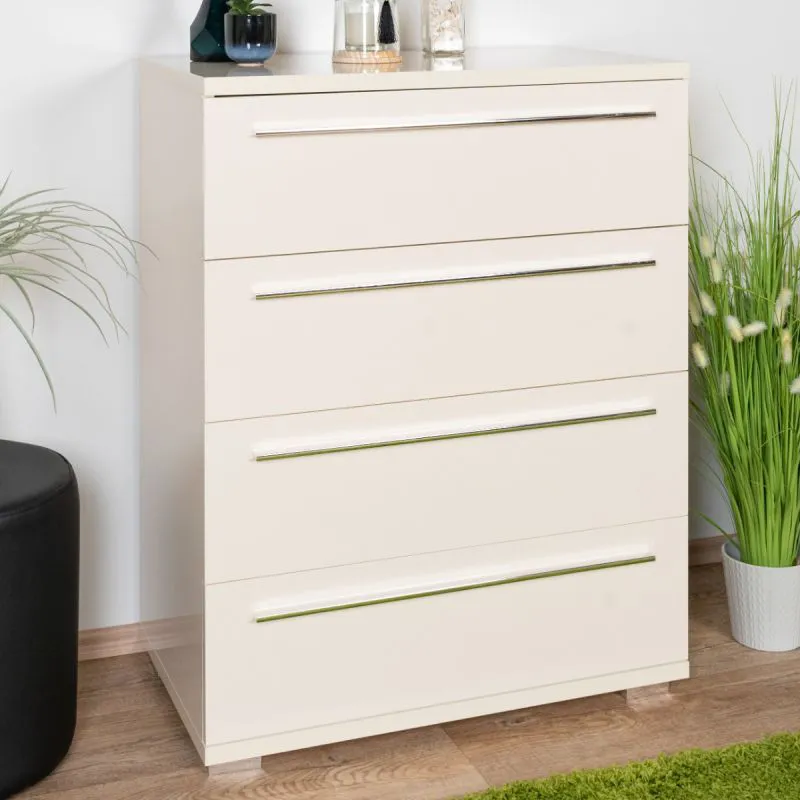 Commode Siumu 15, couleur : beige / beige brillant - 97 x 76 x 45 cm (h x l x p)