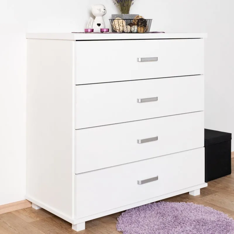 Commode blanche Columba 11 en pin massif | 4 grands tiroirs | 101 x 100 x 50 cm | Très spacieuse et robuste