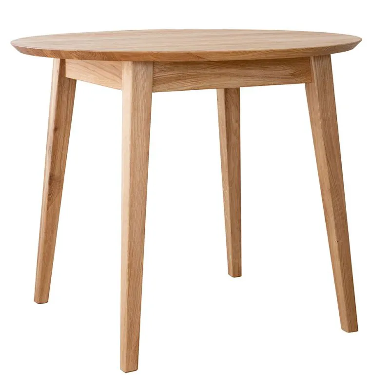 Table ronde Erdre 07 de 90 cm de diamètre, plateau de 2 cm, en chêne huilé, bois massif de chêne, 90 x 90 x 74,5 cm, esthétique et minimaliste