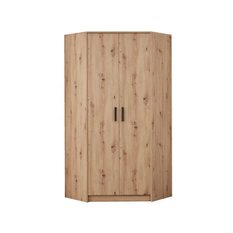 Armoire d’angle Fafe 08 | Chêne Artisan | 2 portes | 2 penderies | 10 compartiments | Fermeture douce | 195 x 91 x 91 cm | Grand espace