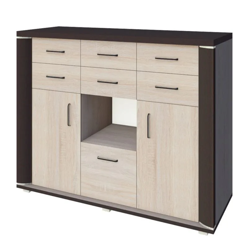 Commode Aitape 46, couleur : chêne Sonoma foncé / chêne Sonoma clair - Dimensions : 105 x 130 x 40 cm (H x L x P)