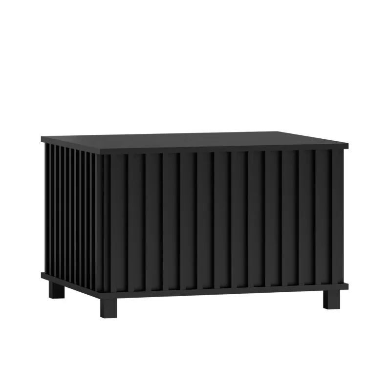 Table basse noire à lamelles, 51 x 78 x 67 cm, chants ABS, pieds métalliques, design élégant, finition de qualité