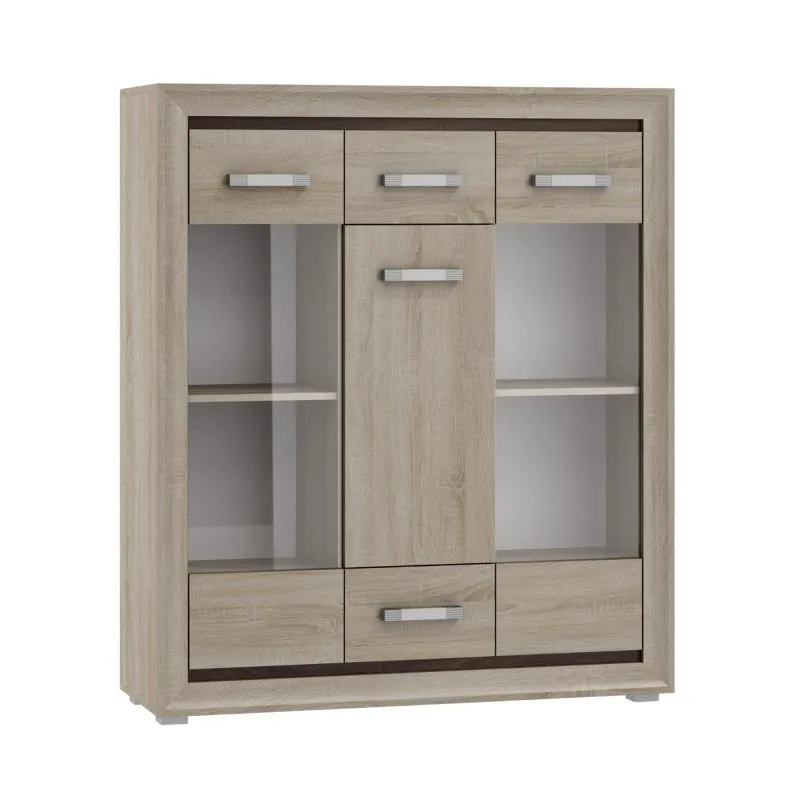 Vitrine Kundiawa 09, couleur : chêne Sonoma clair / chêne Sonoma foncé - Dimensions : 140 x 120 x 40 cm (H x L x P)