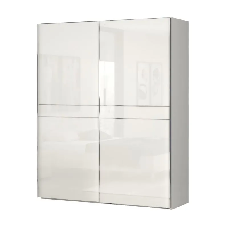Armoire à portes coulissantes Siumu 05 | Beige & Beige Brillant | 224 x 182 x 61 cm | Design moderne