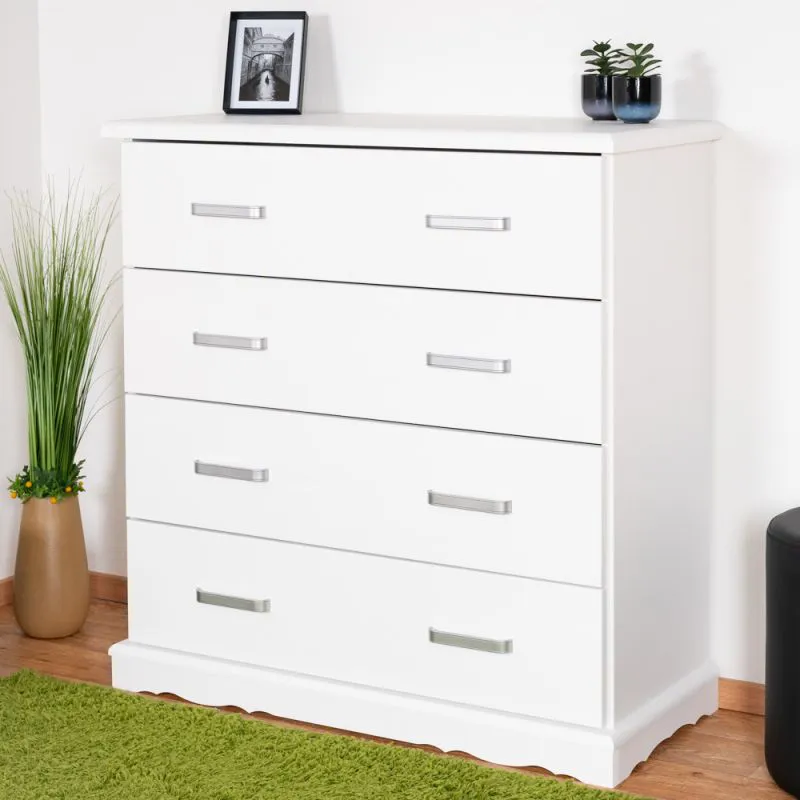 Commode en pin blanc Buteo 09, bois massif, 106 x 100 x 40 cm, 4 grands tiroirs, très grand espace de rangement, haute qualité, moderne