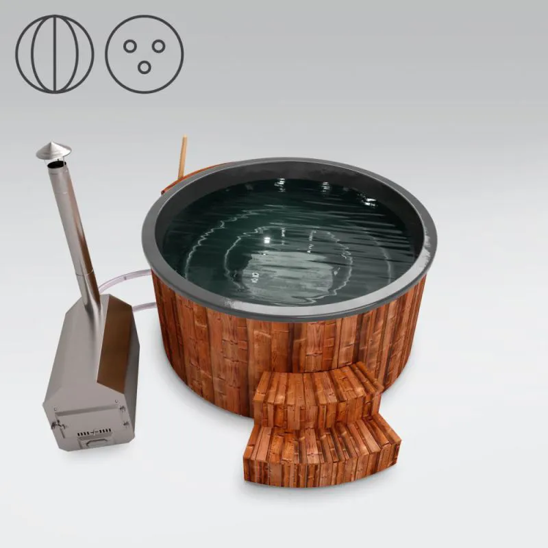 Hot Tub Gleinker en bois thermique avec éclairage LED, couvercle thermique et isolation thermique, cuve : anthracite, diamètre intérieur : 200 cm
