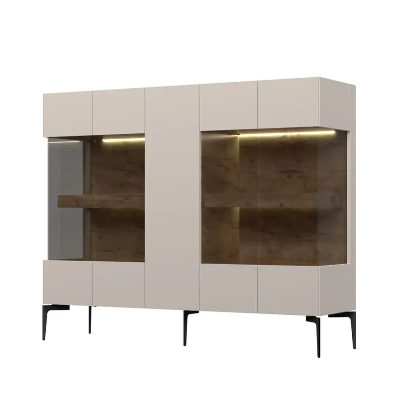 Commode Asau 13, Couleur : Cachemire / Chêne foncé - Dimensions : 125 x 152 x 42 cm (H x L x P)