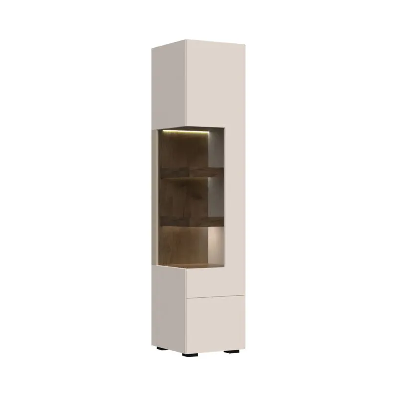 Vitrine Asau 09, Couleur : Cachemire / Chêne foncé - Dimensions : 201 x 45 x 47 cm (H x L x P)