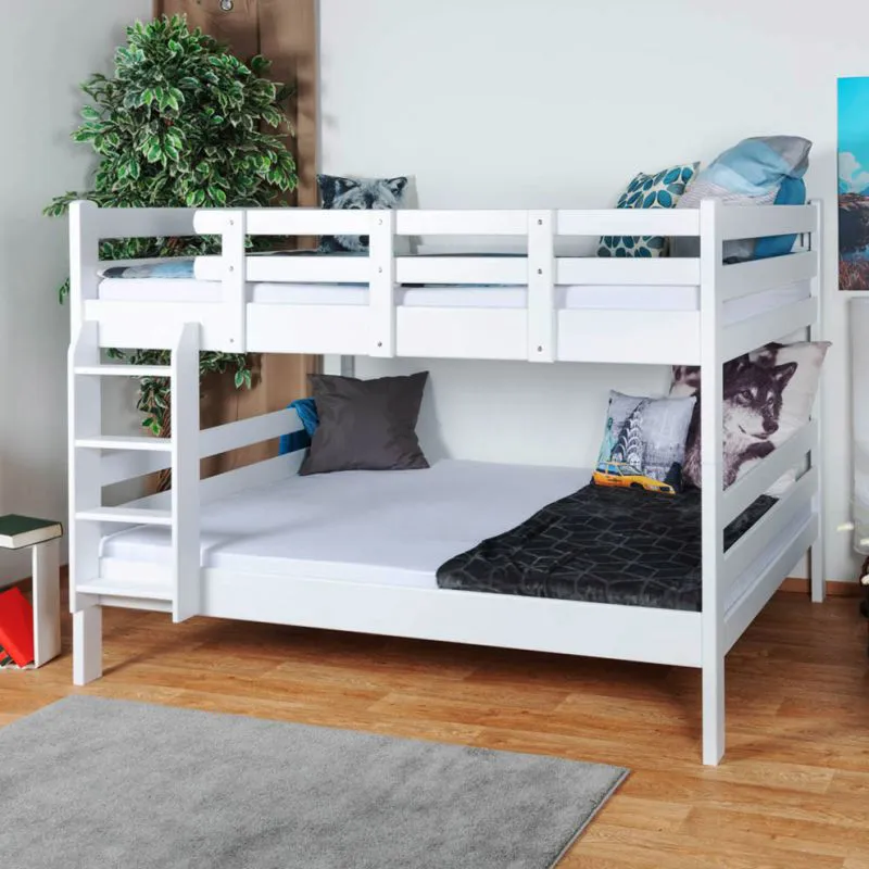 Lit superposé pour jusqu'à 4 personnes | 160 x 190 cm | Bois massif Hêtre | Laqué Blanc | transformable | Qualité Premium Abbildung