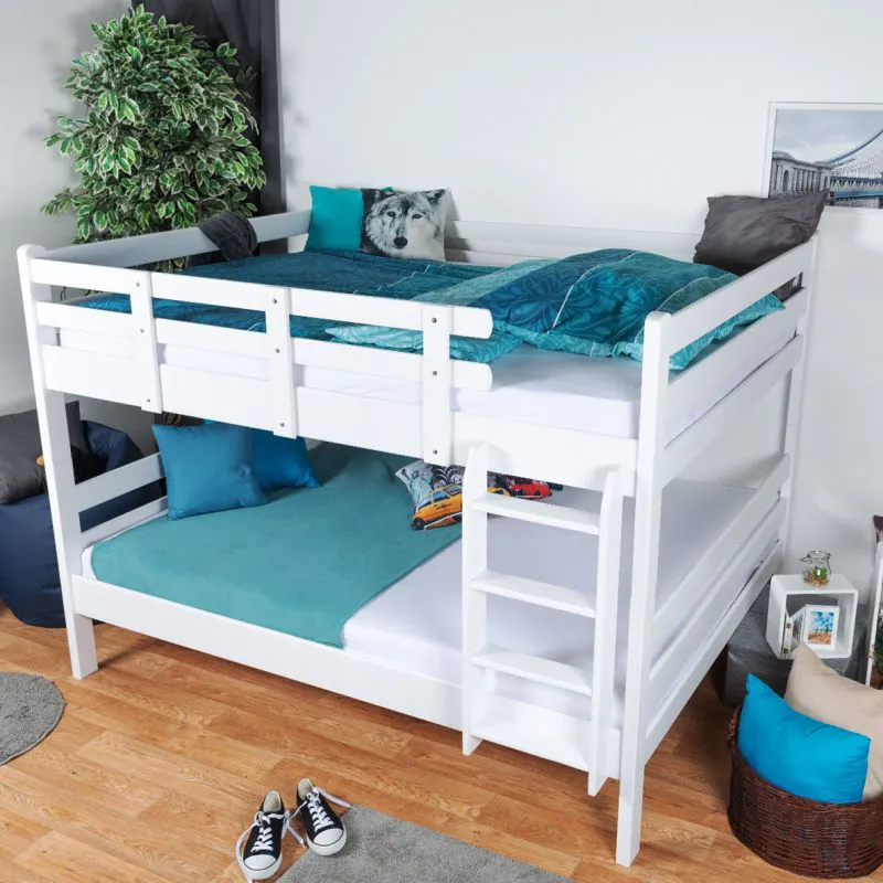 Lit superposé pour jusqu'à 4 personnes | 160 x 200 cm | Bois massif Hêtre | Laqué Blanc | transformable | Qualité Premium Abbildung