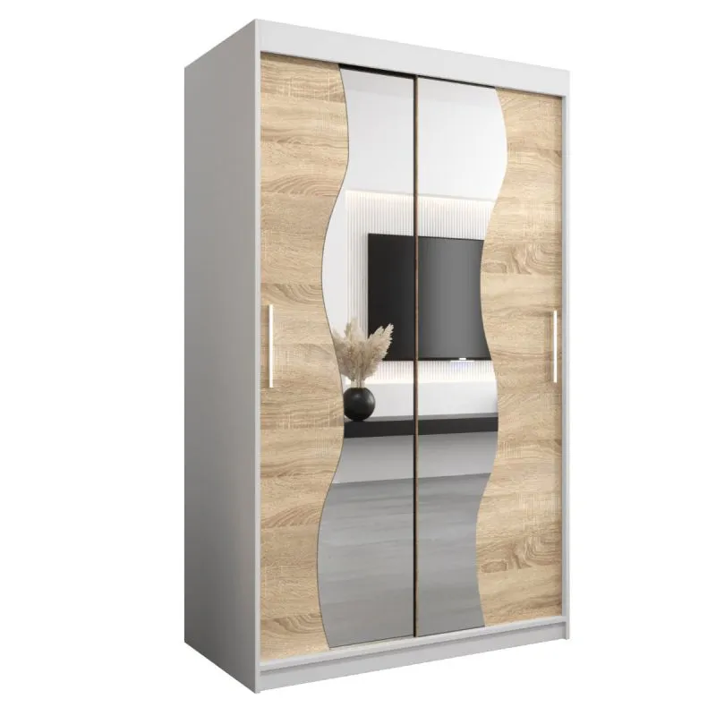 120 cm de large Armoire à portes coulissantes avec 2 portes | 5 casiers | 2 tringles à vêtements | Couleur: Chêne Sonoma  / Blanc Abbildung