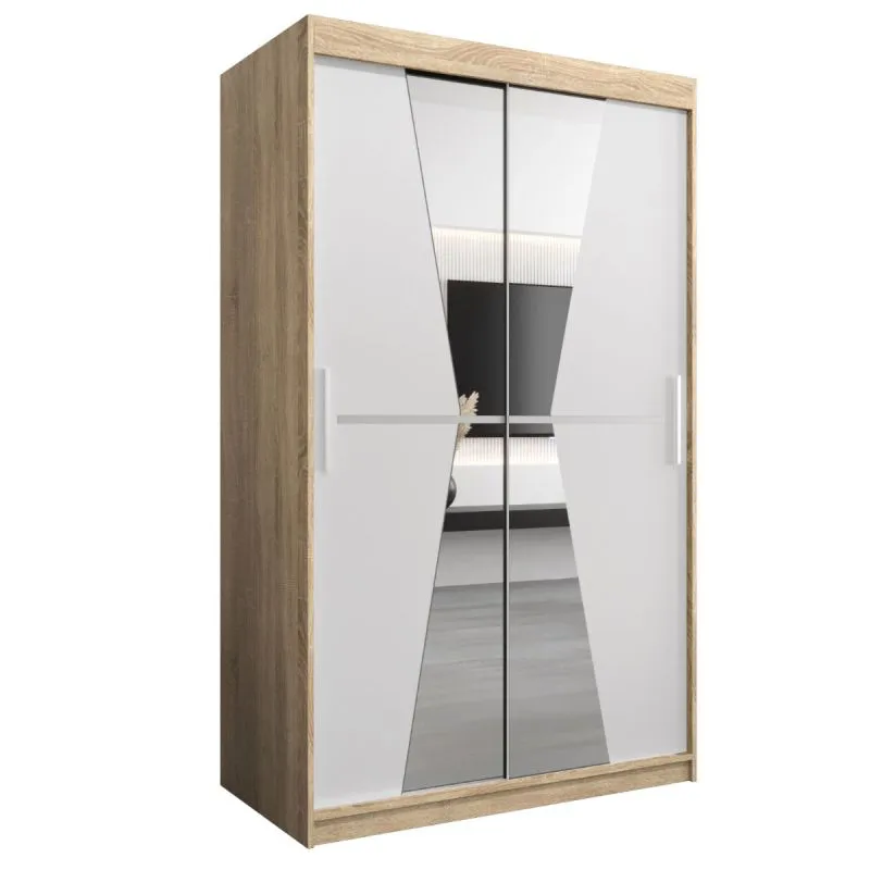120 cm de large Armoire à portes coulissantes avec 2 portes | 5 casiers | 2 tringles à vêtements | Couleur: Chêne Sonoma  / Blanc Abbildung