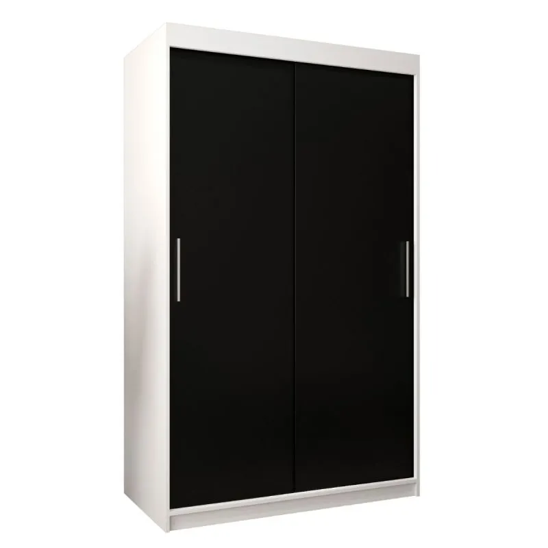 120 cm de large Armoire à portes coulissantes avec 2 portes | 5 casiers | 2 tringles à vêtements | Couleur: Blanc / Noir Abbildung