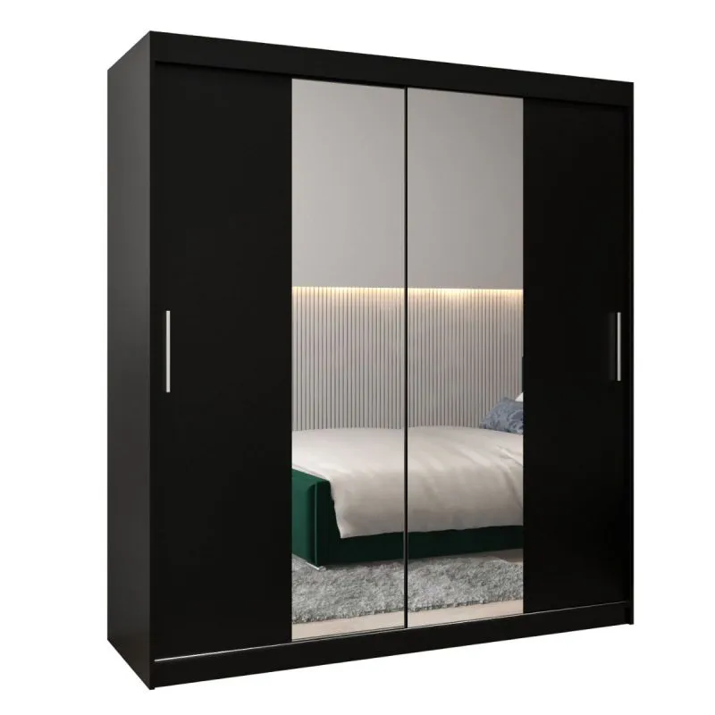 180 cm de large Armoire à portes coulissantes avec 2 portes | 10 casiers | 2 tringles à vêtements | Couleur: Noir Abbildung
