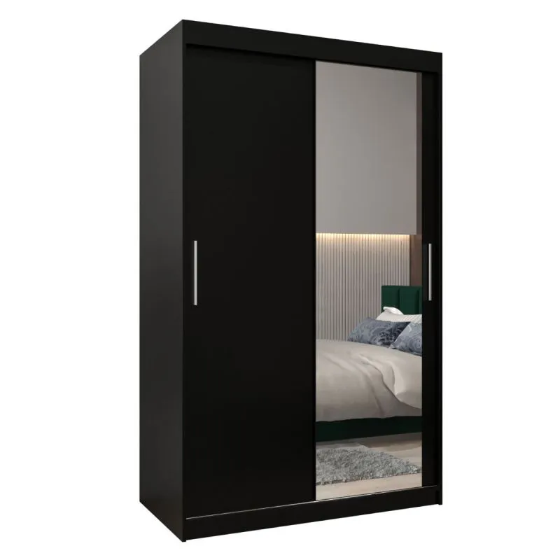 120 cm de large Armoire à portes coulissantes avec 2 portes | 5 casiers | 2 tringles à vêtements | Couleur: Noir Abbildung