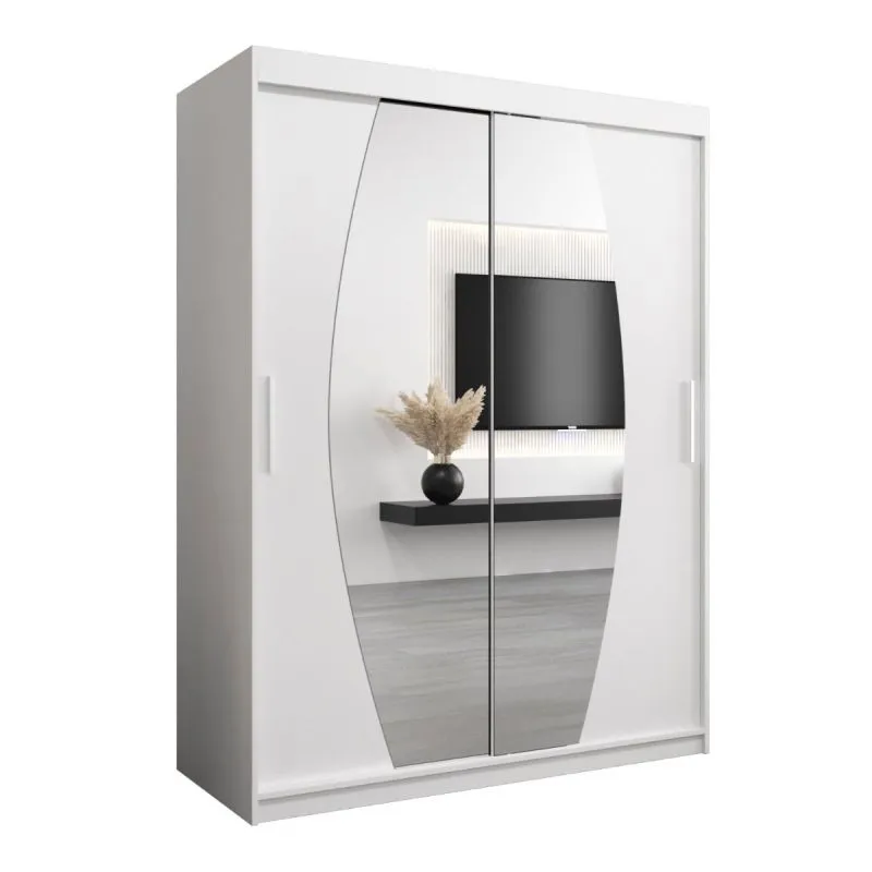 150 cm de large Armoire à portes coulissantes avec 2 portes | 5 casiers | 2 tringles à vêtements | Couleur: Blanc Abbildung