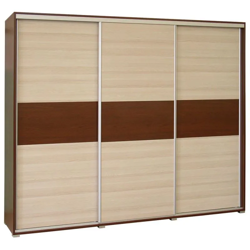 210 cm de large Armoire à portes coulissantes avec 3 portes | 6 casiers | 3 tringles à vêtements | Couleur: Noisette Abbildung