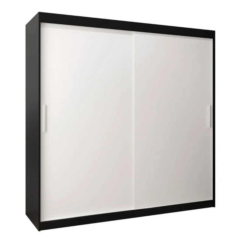200 cm de large Armoire à portes coulissantes avec 2 portes | 10 casiers | 2 tringles à vêtements | Couleur: Blanc / Noir Abbildung