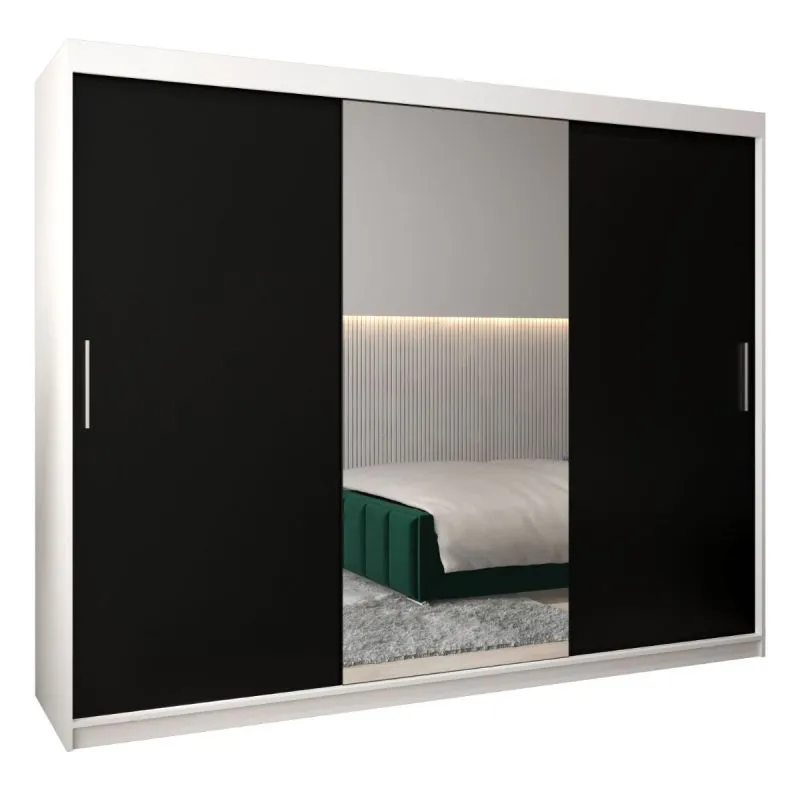250 cm de large Armoire à portes coulissantes avec 3 portes | 10 casiers | 2 tringles à vêtements | Couleur: Blanc / Noir Abbildung