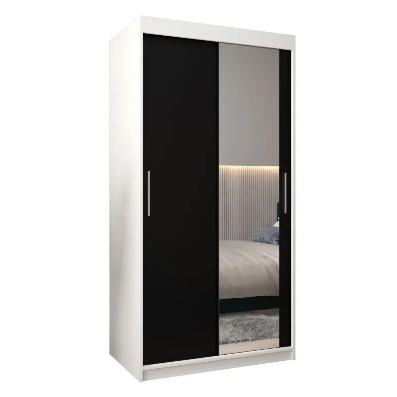 100 cm de large Armoire à portes coulissantes avec 2 portes | 5 casiers | 2 tringles à vêtements | Couleur : Blanc / Noir Abbildung