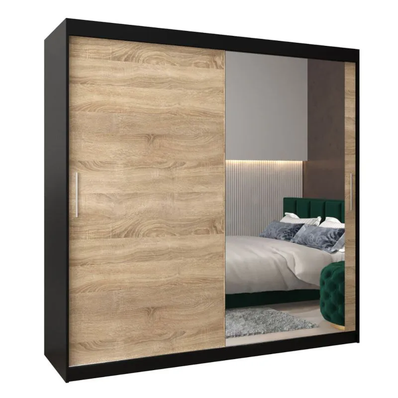 200 cm de large Armoire à portes coulissantes avec 2 portes | 10 casiers | 2 tringles à vêtements | Couleur: Noir Abbildung