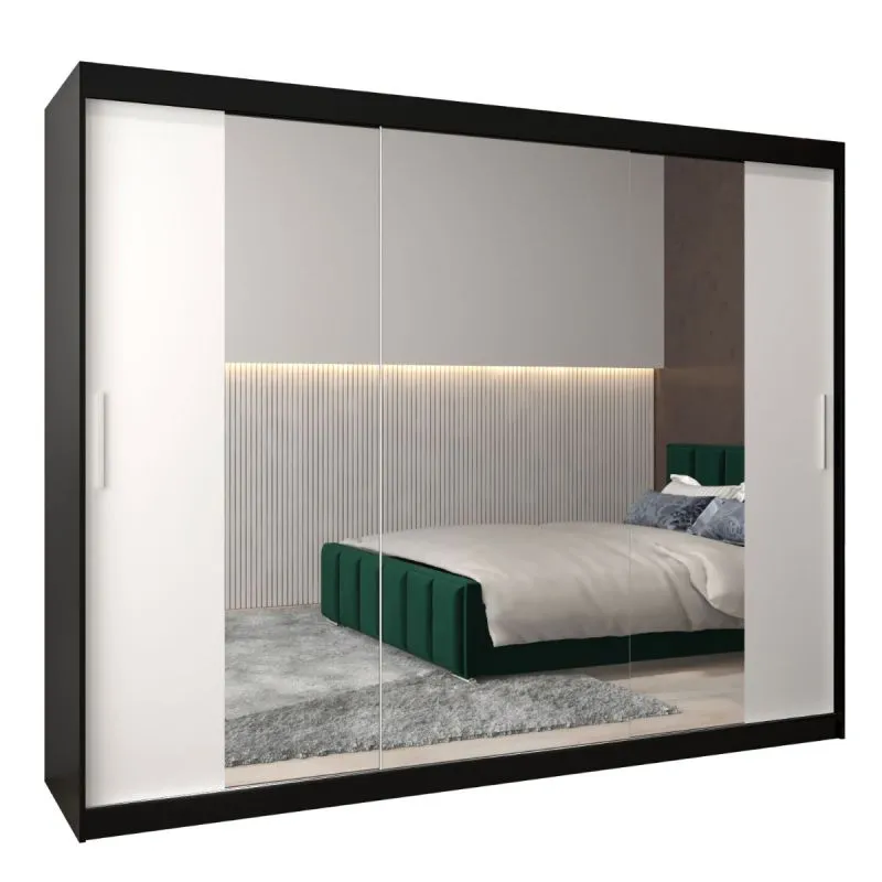 250 cm de large Armoire à portes coulissantes avec 3 portes | 10 casiers | 2 tringles à vêtements | Couleur: Blanc / Noir Abbildung